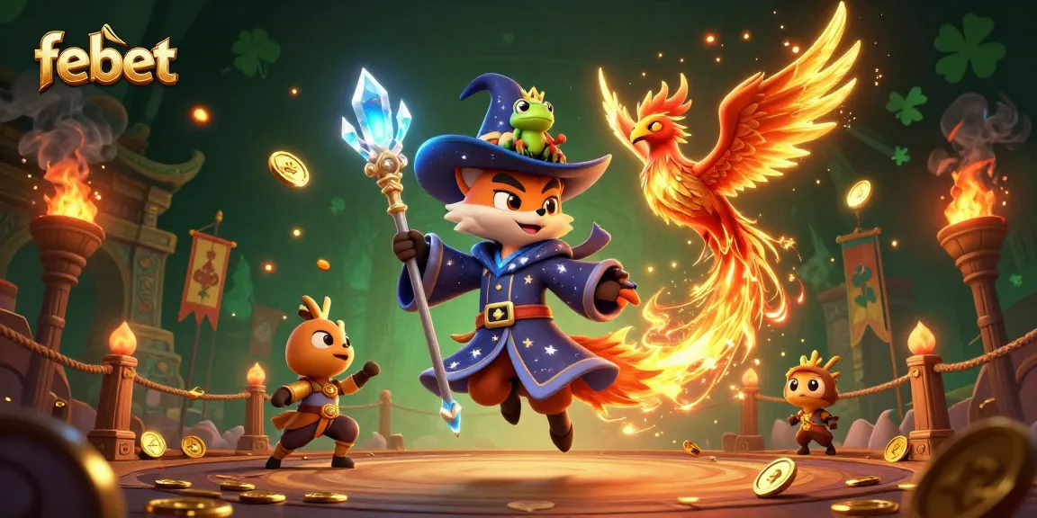 Experience thrilling gambling at febet with a vibrant casino scene featuring magical characters.