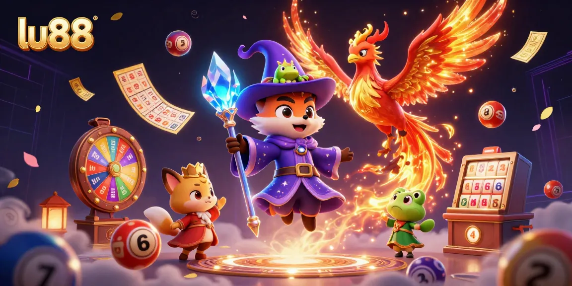 Witness lu88's enchanting wizard, phoenix, and magical elements in a vibrant casino scene.