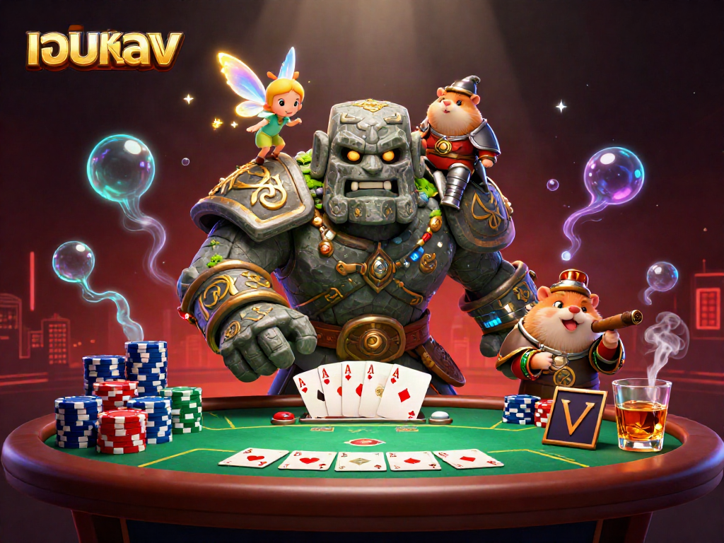 Experience thrilling poker action with เว็บตรง, featuring a stone golem and enchanting companions!