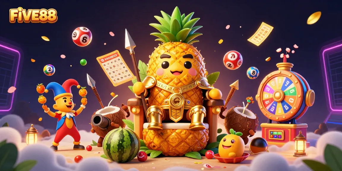 Experience the thrill at FIVE88 with vibrant games and golden prizes in a lively casino scene.