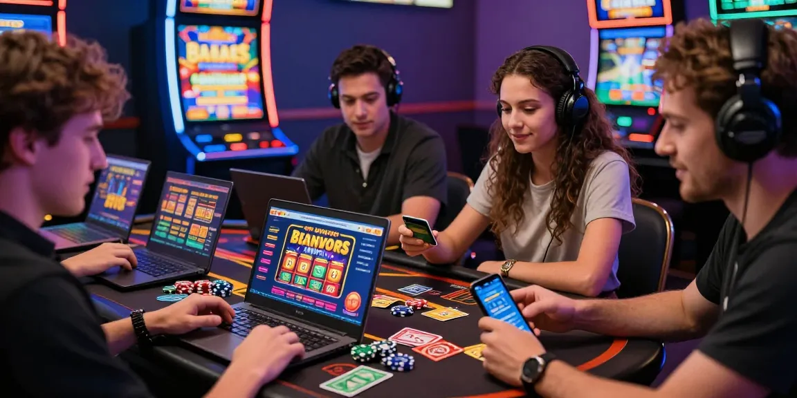 Players enjoying credit card casinos at cocomaya.co.uk, engaging with vibrant slots and gaming devices in a dynamic atmosphere.