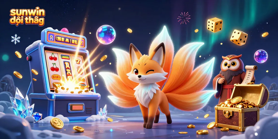Engage with the sunwin đổi thưởng experience amidst vibrant slots, illuminated characters, and a jackpot explosion.