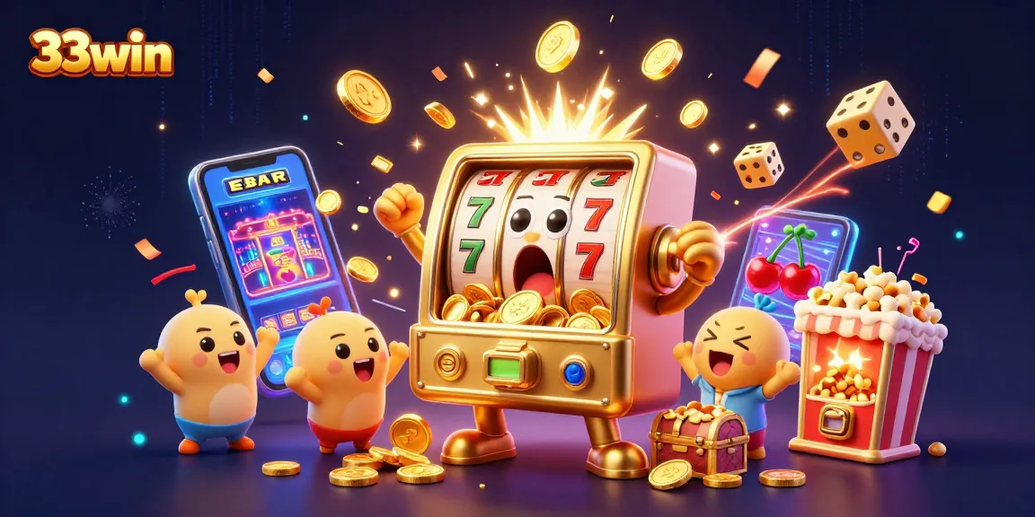 Engage with the 33win adventure as the slot machine surprises with jackpot coins raining down.
