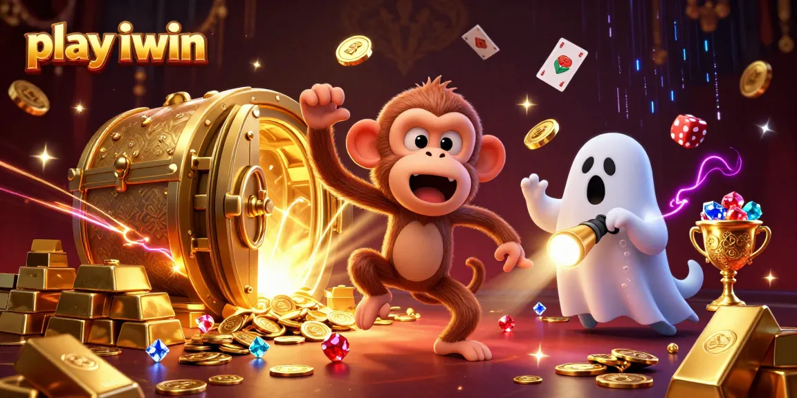 Play iwin and experience a vibrant casino atmosphere with playful characters and golden treasures.