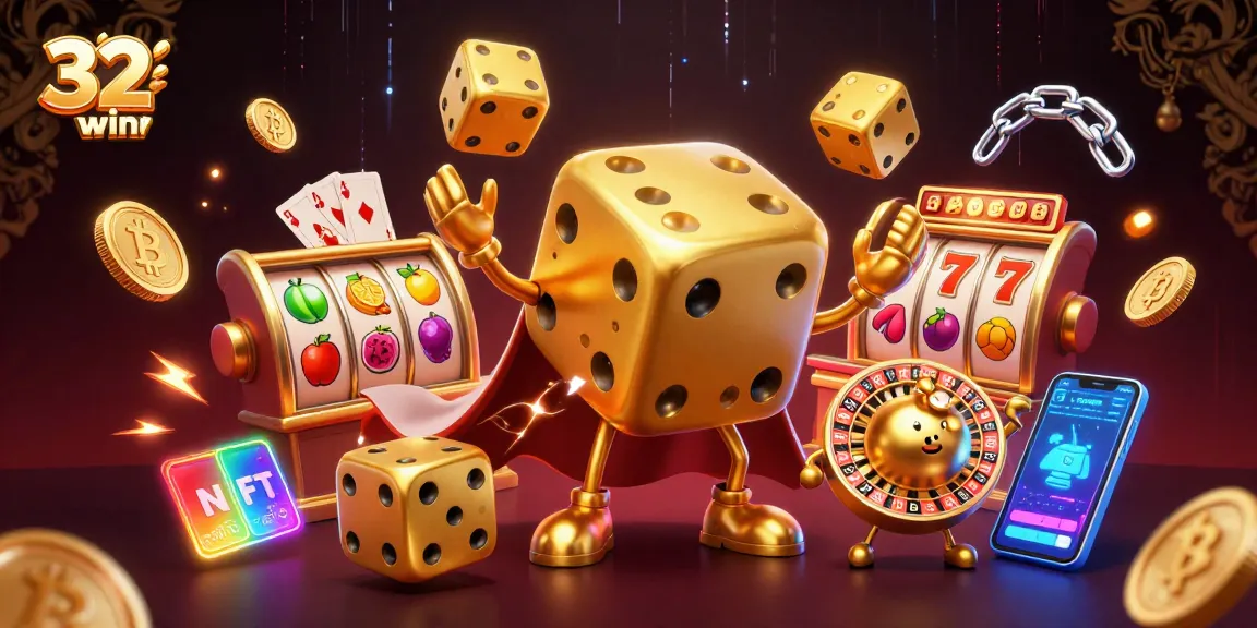 Engage with the vibrant 32win com casino scene featuring a golden dice golem and exciting gaming elements.