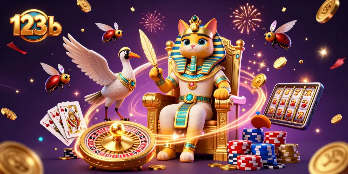 Win big with 123 b in a vibrant casino scene, featuring golden treasures and dynamic game elements.