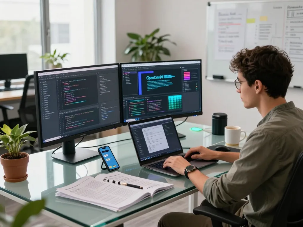 Innovative workspace showcasing OpenClaw AI assistant features on dual monitors, creating a productive tech environment.