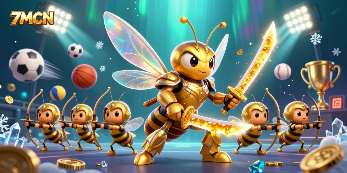 7MCN showcases a dynamic 3D scene with sports betting elements and an energetic hornet warrior.