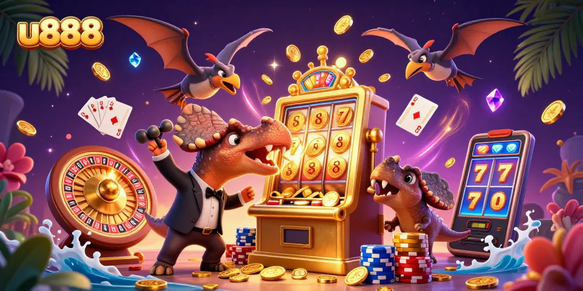 Experience u888's exhilarating jackpot with vibrant 3D illustrations of dynamic casino action.