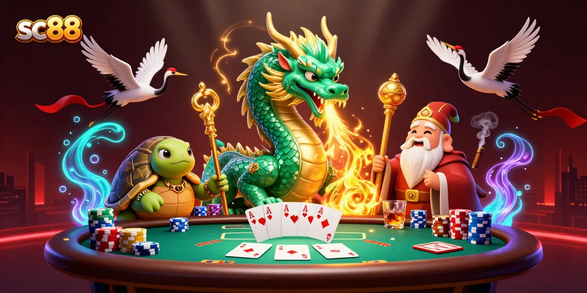 Experience thrilling moments at sc88 with a detailed illustration of a mystical dragon and poker elements.