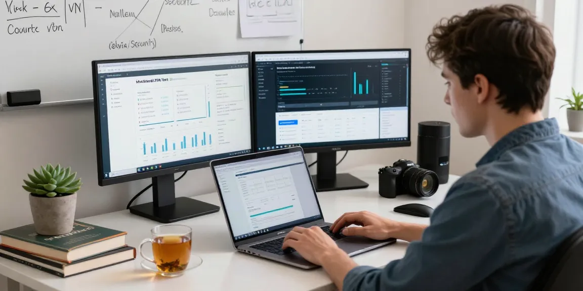Mullvad VPN Test analysis in a modern workspace with tech gadgets and insights.