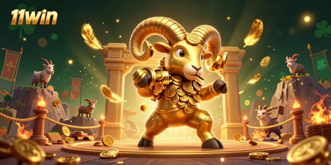 Experience thrilling action at 11WIN as the golden ram heads toward victory amidst vibrant casino elements.