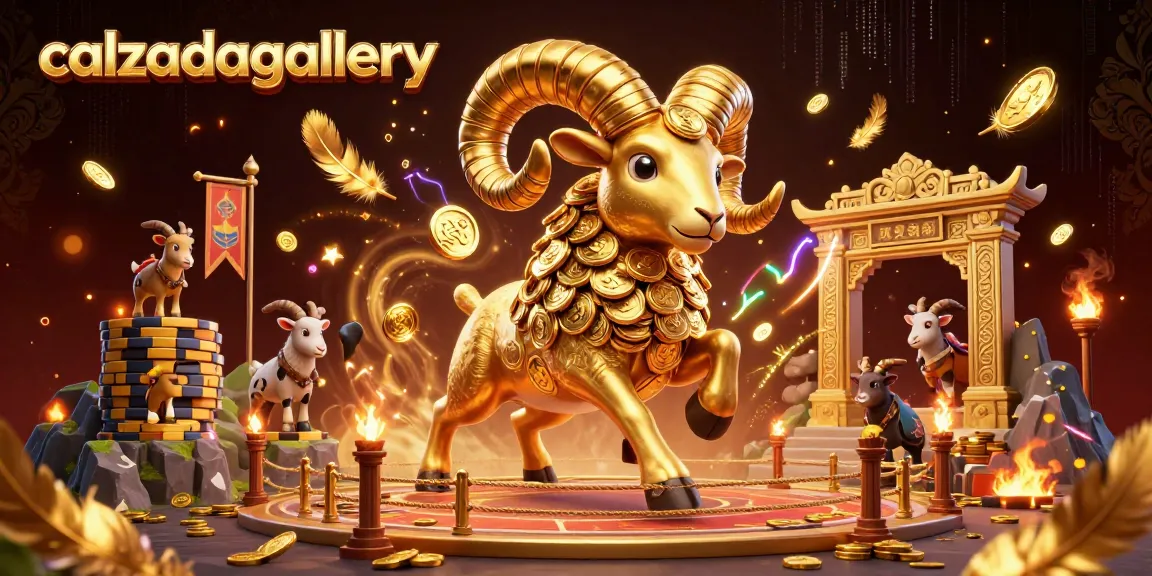 Experience thrilling action at calzadagallery with a golden ram symbolizing luck amidst vibrant casino elements.