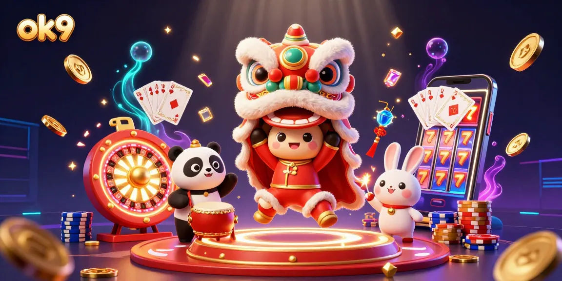 Spin the roulette and play slots at ok9, featuring lively characters and gold coins.
