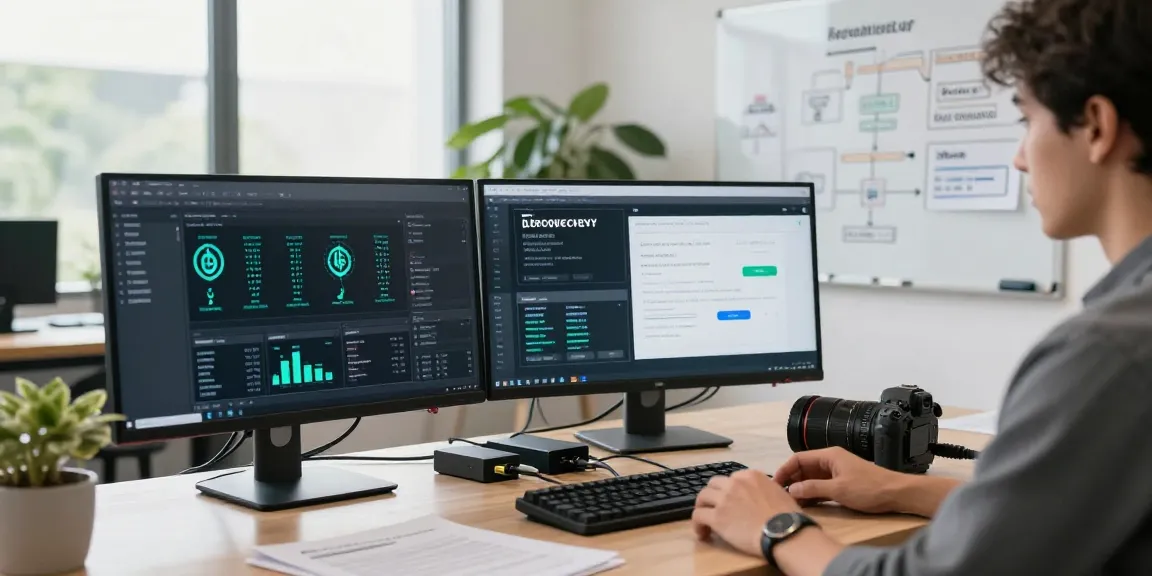 Recover lost crypto in a tech workspace with dual monitors and recovery tools.