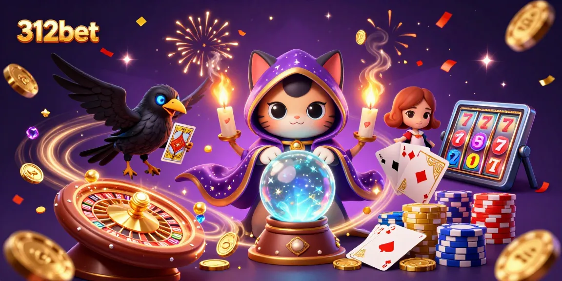 Engage in thrilling gameplay at 312bet with a mystic cat, raven, and slots!