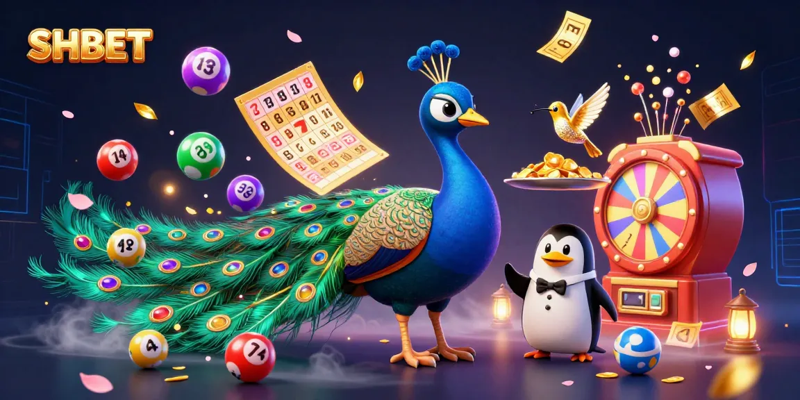 Experience the thrill at SHBET with dynamic lottery elements, featuring an aristocratic peacock and butler penguin.