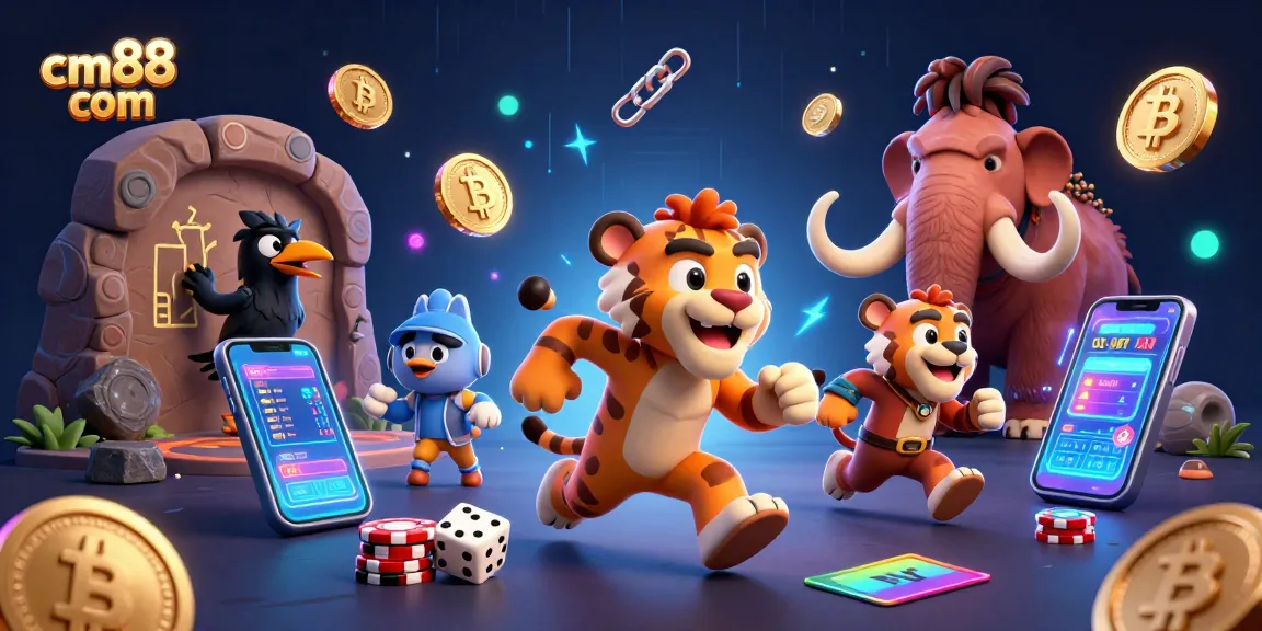 Enjoy thrilling gameplay with cm88 com at this vibrant illustrated casino scene featuring prehistoric characters.
