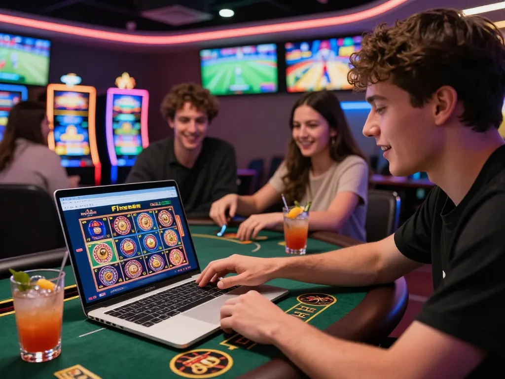 Exciting online gambling experience at Nhà cái Five88 with friends enjoying live betting.