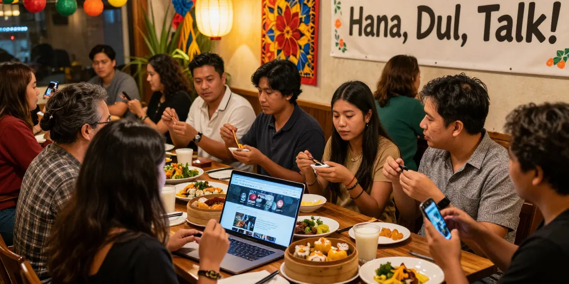 Gathering at Hana Dul Talk showcasing Asian culture through food, community, and entertainment at https://hanadultalk.com, inviting warm atmosphere.