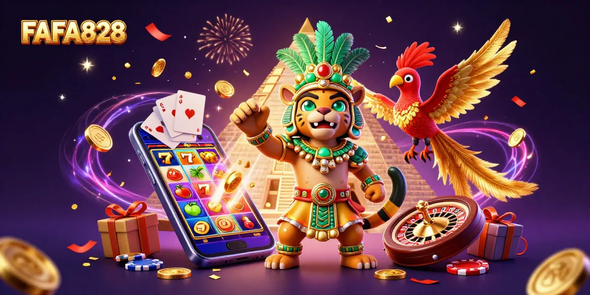 Experience the thrill of FAFA828 with a vibrant scene featuring captivating Mayan characters and exciting slot elements.