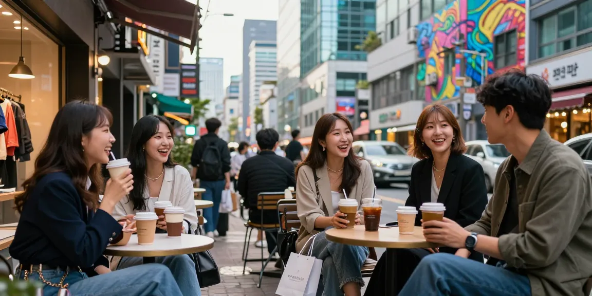 강남 세이렌을 배경으로 활기찬 도시 생활을 즐기는 젊은 전문가들
