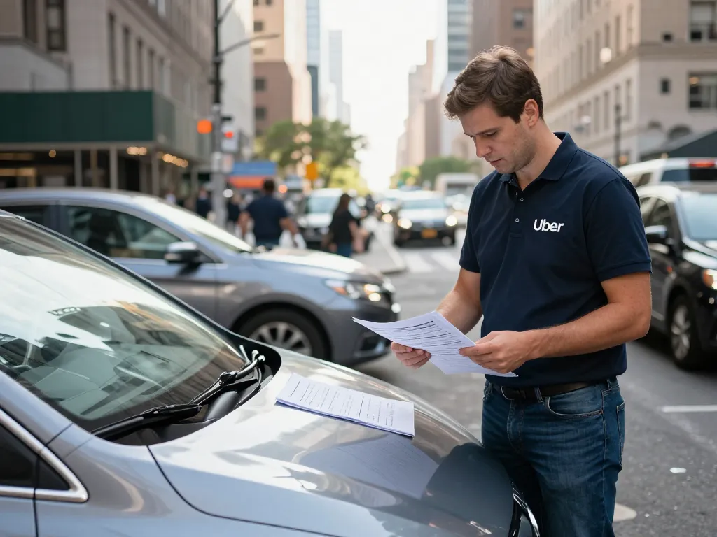 Preparing for an Uber inspection with the vehicle checklist in urban setting.