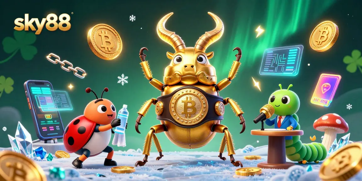 Engage with sky88's vibrant betting scene featuring unique characters and glowing crypto elements.
