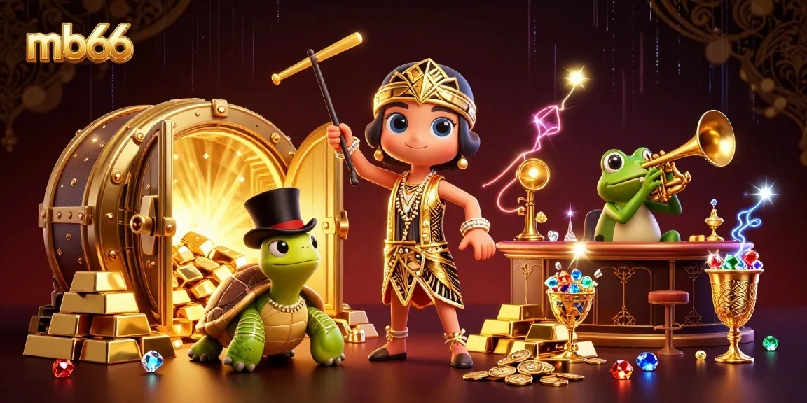 Engage with mb66 in a vibrant casino scene featuring treasure vaults and lively characters.