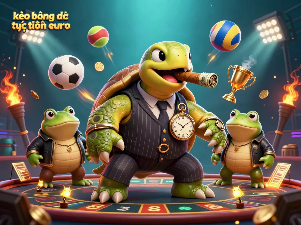 Bet on kèo bóng đá trực tuyến euro with vibrant cartoon illustration showcasing sports betting elements.