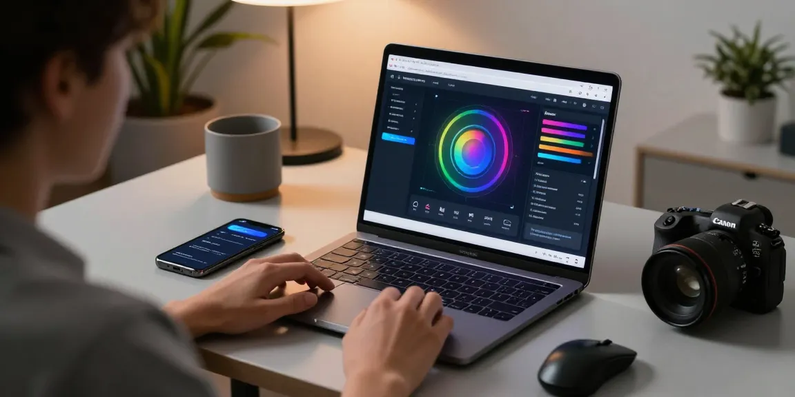 User analyzing images on a free AI detector tool, modern tech workspace.