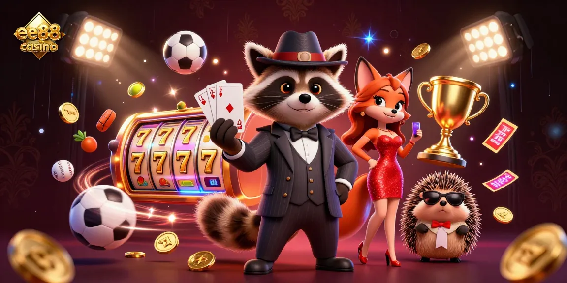 Experience gaming excitement at ee88 casino with a dynamic scene of characters and casino elements.