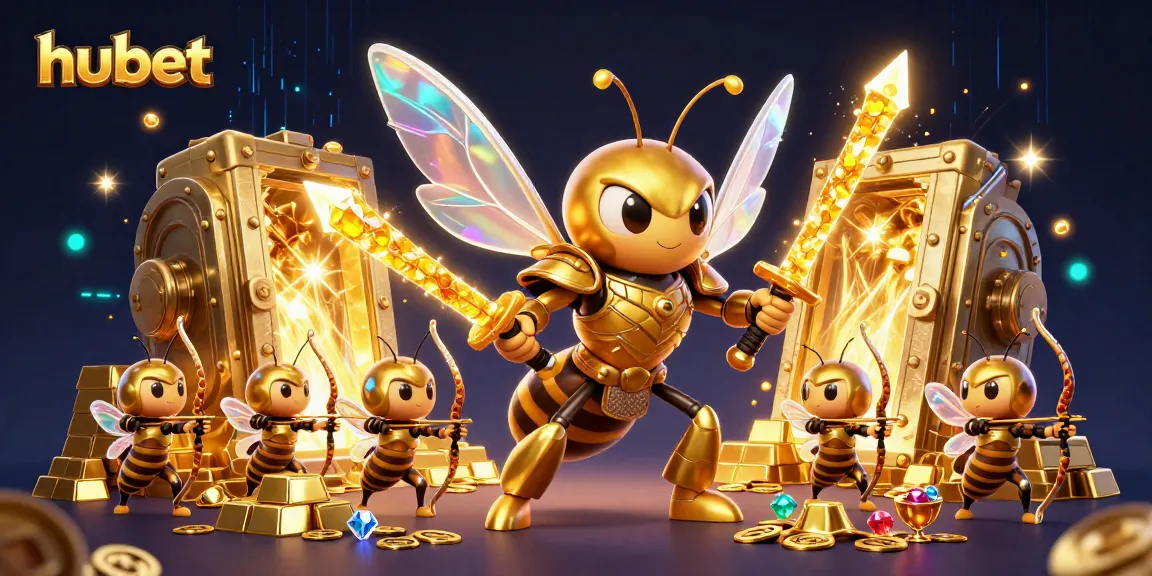Experience excitement at hubet with a thrilling scene of a samurai hornet and treasures.