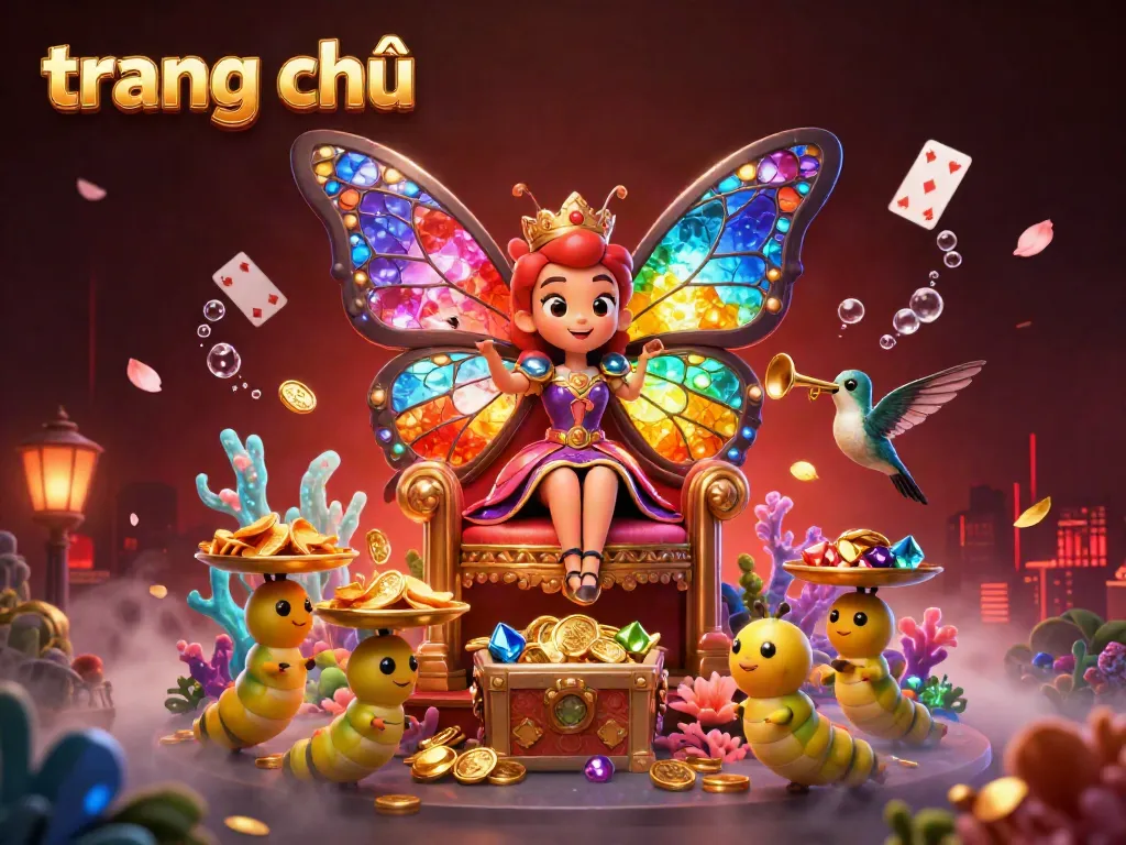 Experience the vibrant casino atmosphere at trang chủ with a butterfly queen and dazzling game elements.