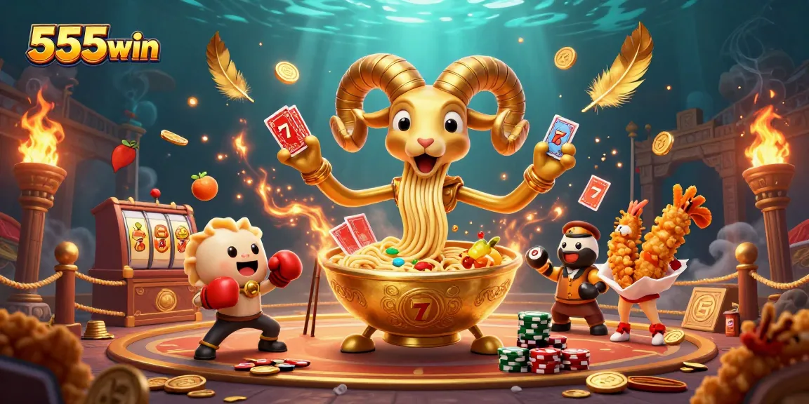 Engage with 555win's dynamic gaming scene featuring vibrant characters and thrilling casino elements.