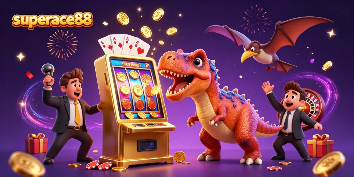 Experience the excitement of superace88 as a pachycephalosaurus celebrates a jackpot payout with coins flying through a vibrant casino scene.