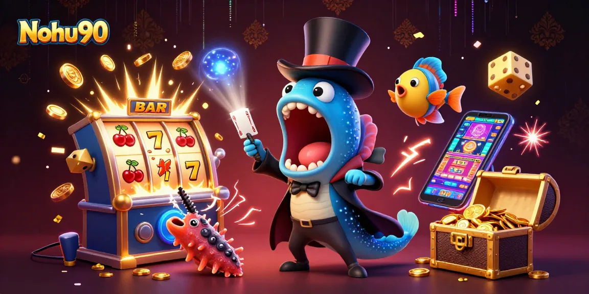 Nohu90 sparks excitement with a 3D illustration of deep-sea creatures performing casino magic.