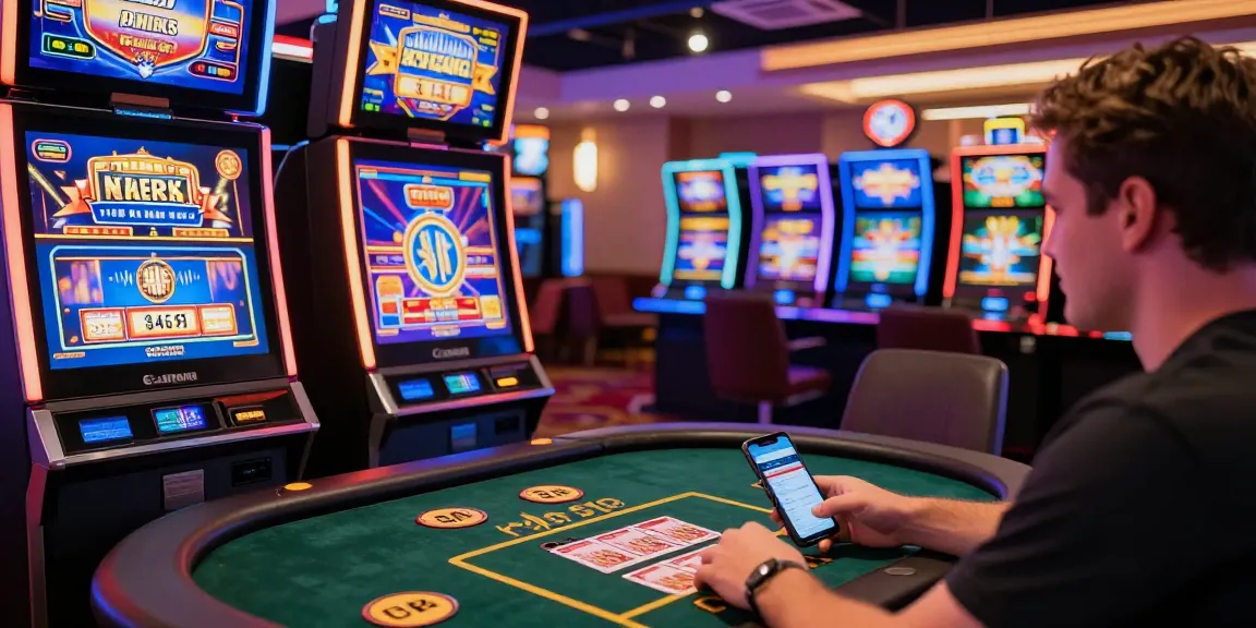 Engaging atmosphere at credit card casinos with players immersed in slot and card games, showcasing vibrant gaming options.