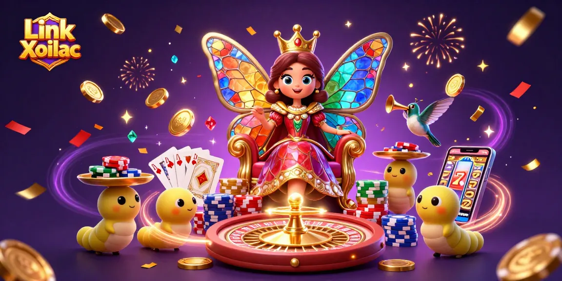 Experience the thrill of Link Xoilac with vibrant casino elements and magical characters.