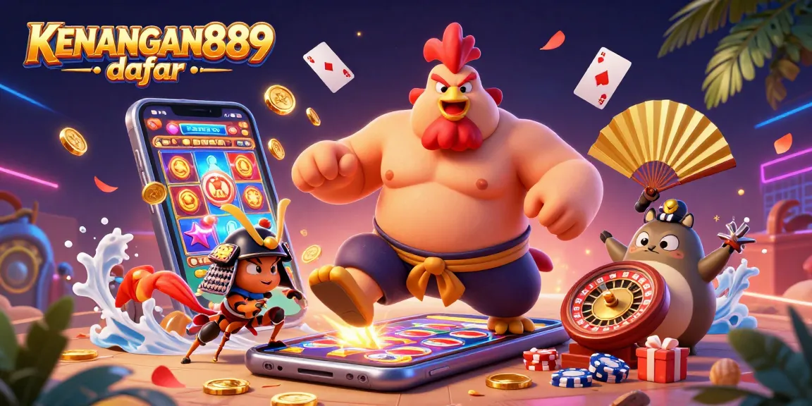 Experience thrilling winning moments with KENANGAN889 daftar's vibrant 3D casino scene, animated with dynamic gaming elements.