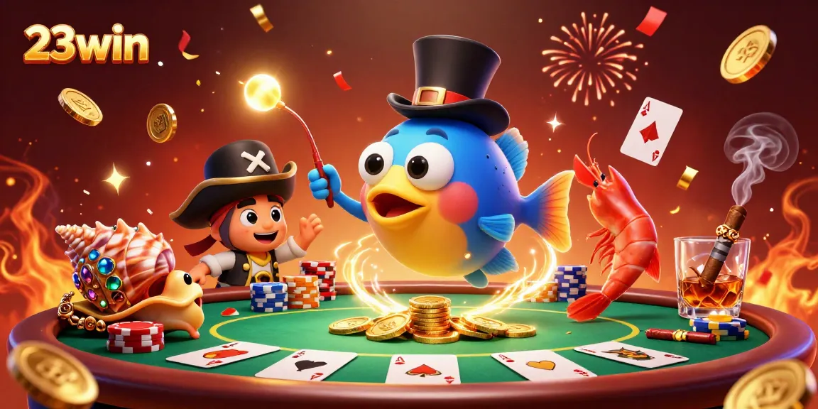 Engage in thrilling gameplay at 23win, featuring a pirate shrimp and sparkling treasures.