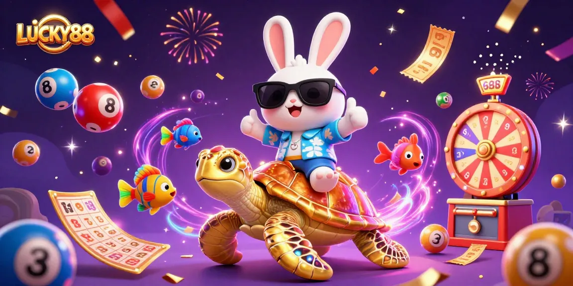 Engage with LUCKY88 slot excitement amidst colorful elements and whimsical characters.