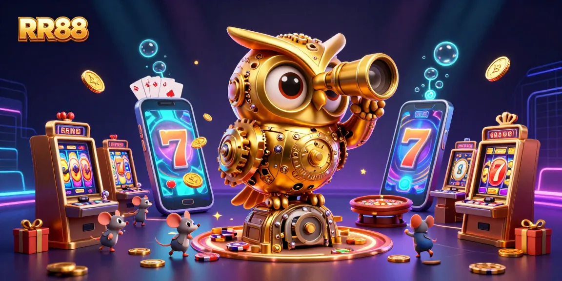 Engage in thrilling gameplay at RR88 with golden owl overseeing the casino action and dynamic slot games.