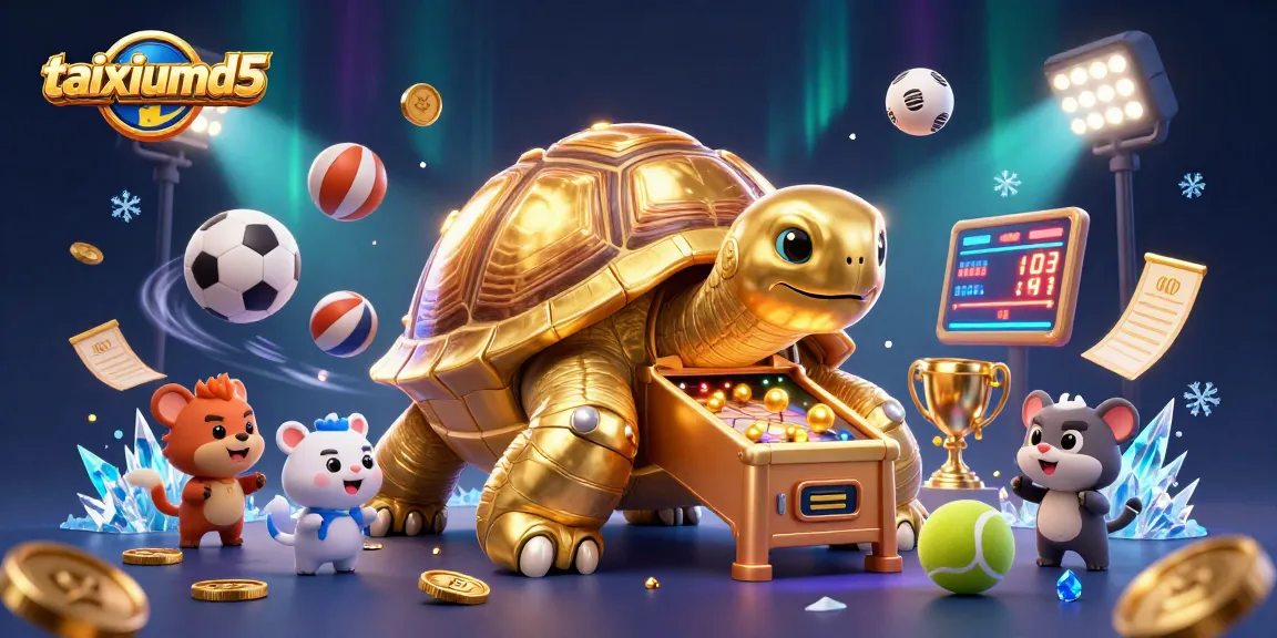 Experience the excitement of taixiumd5 with animated characters and dynamic sports elements in a vibrant casino scene.