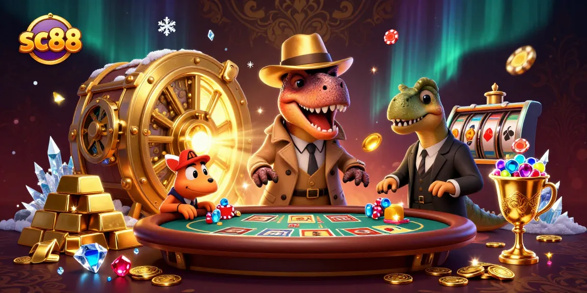 Experience thrilling casino action with sc88, featuring a velociraptor card counter, stegosaurus pit boss, and vibrant treasure elements.