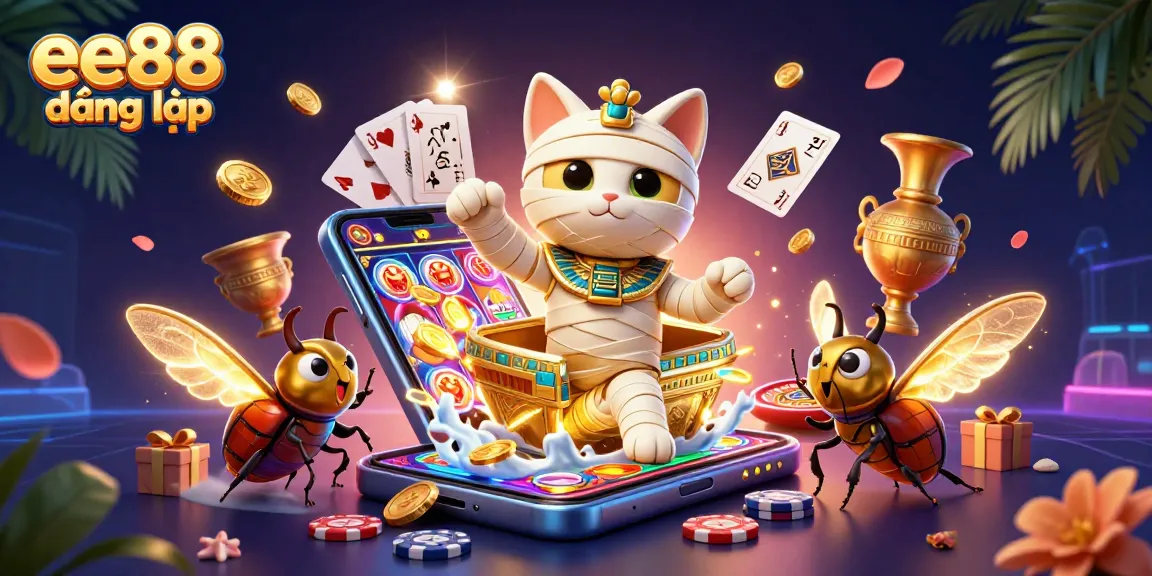 Experience the thrill of ee88 đăng nhập with golden treasures erupting in this vibrant 3D casino scene.