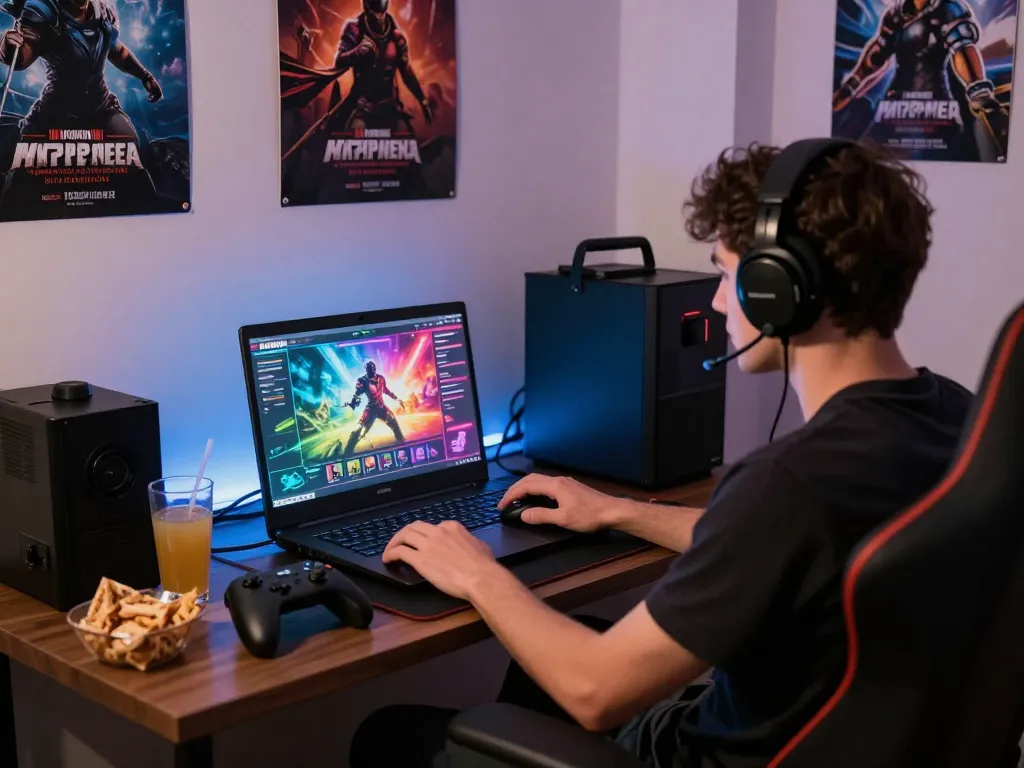 Player enjoying an immersive html porn game in a cozy gaming setup.