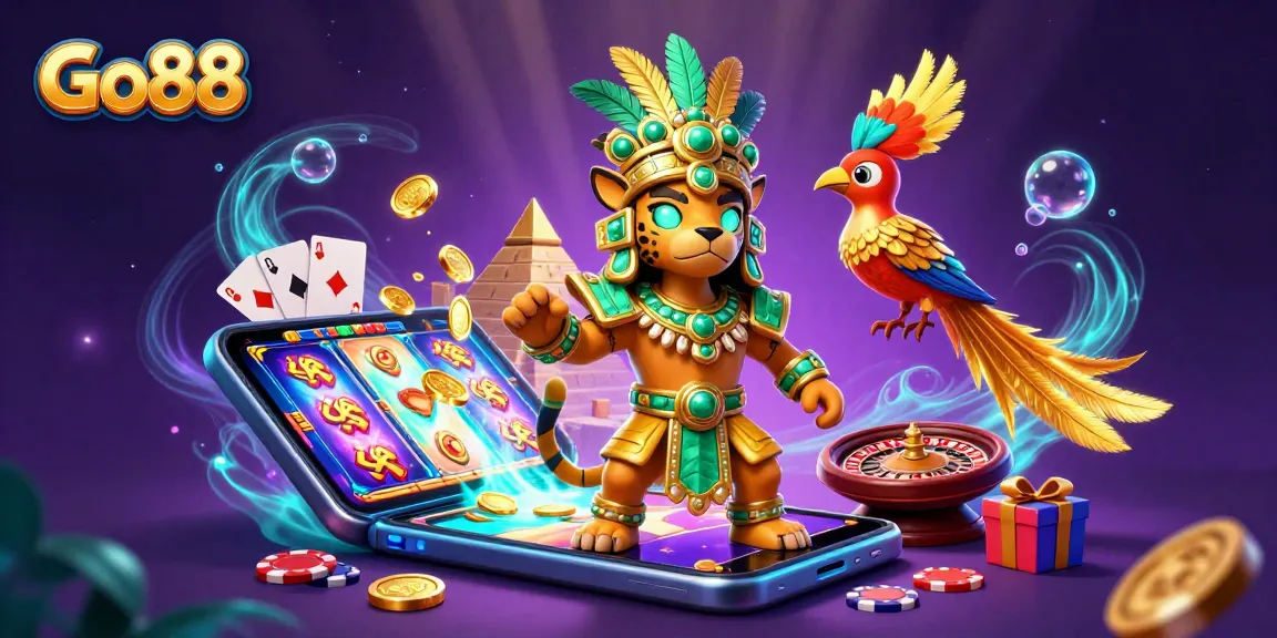 Experience the thrill of Go88 with vibrant slot games, dynamic characters, and rich casino elements.