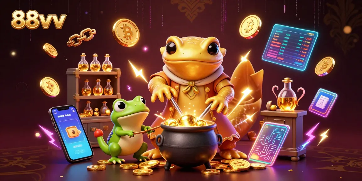 Transform your gameplay with 88vv's immersive crypto casino experience showcasing an alchemist's magical gold creation.