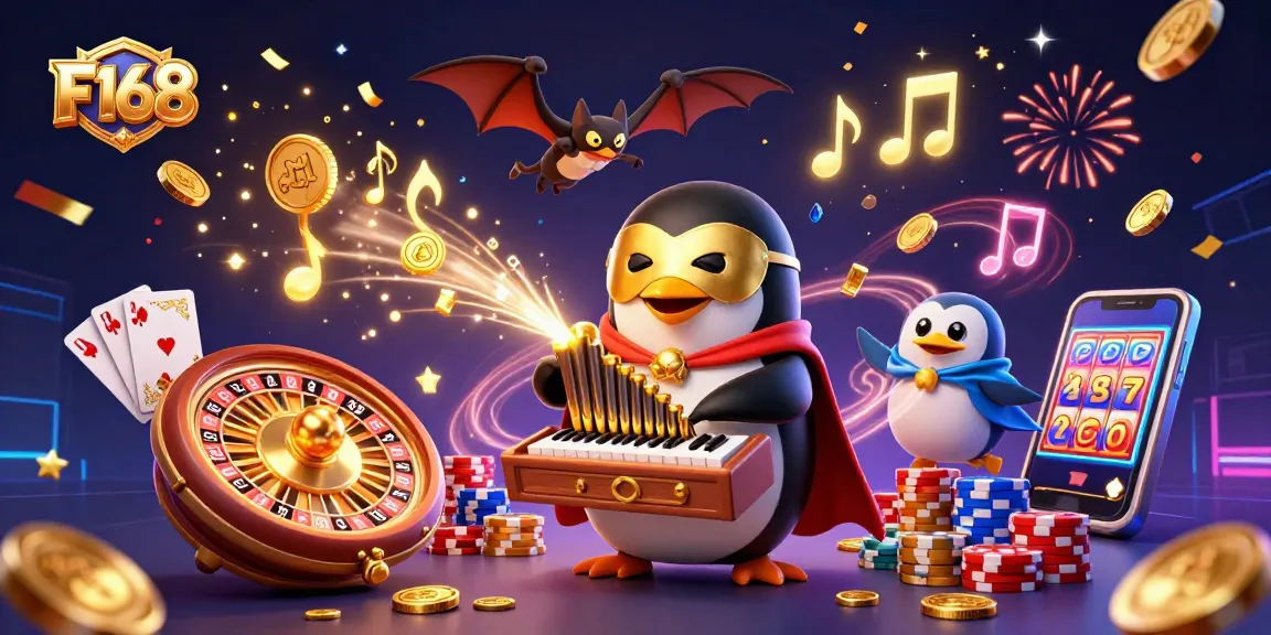 Experience thrilling gameplay at F168 with a vibrant 3D illustration showcasing a dynamic casino scene!